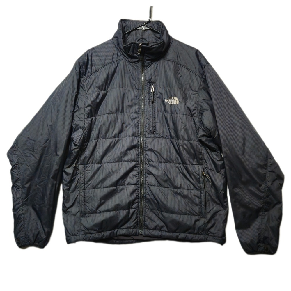 The North Face Mens Puffer Jacket Large Navy Pinstripe Insulated Full Zip Coat